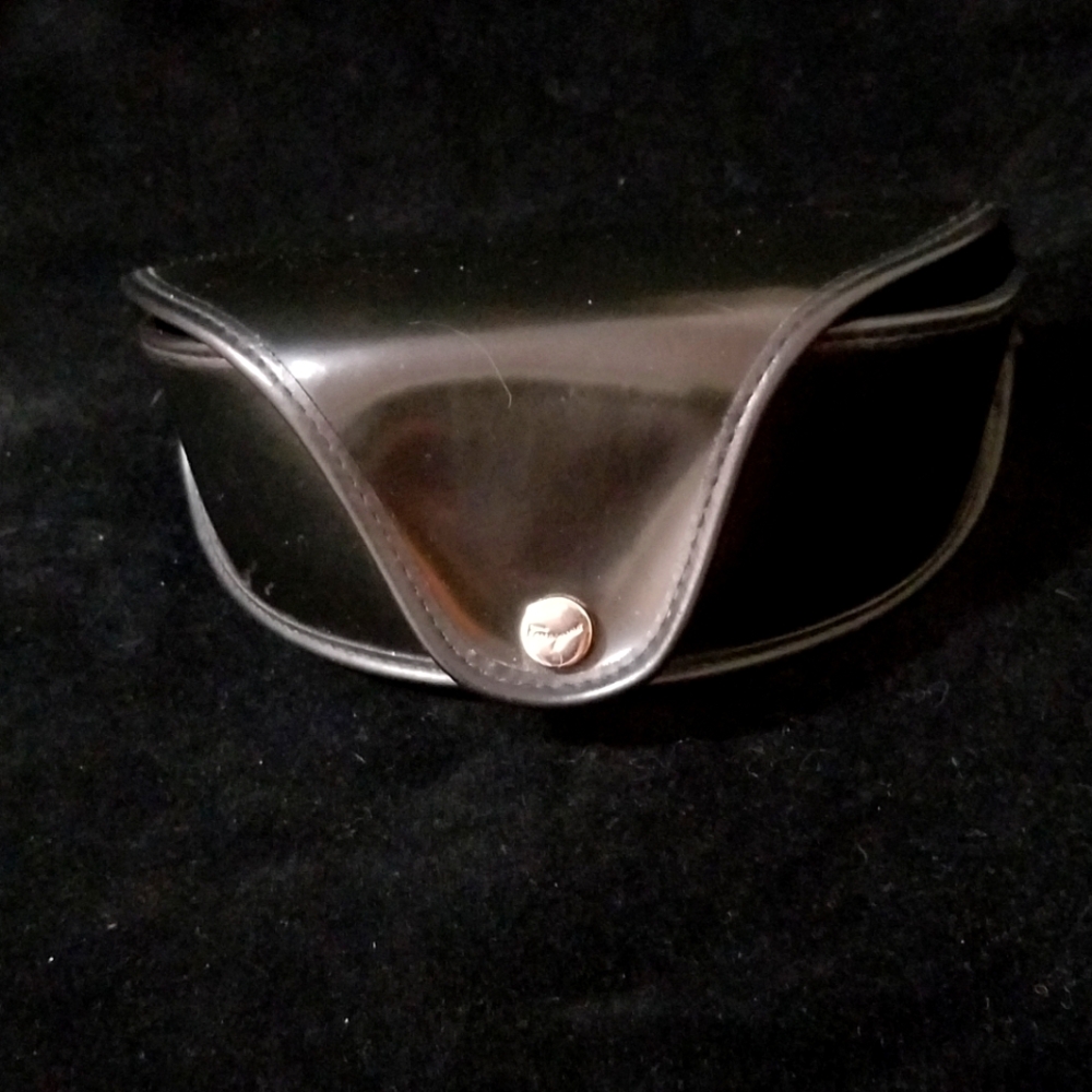 Ferragamo Black Leather Sunglasses Eyeglasses *Empty* Softshell Case.